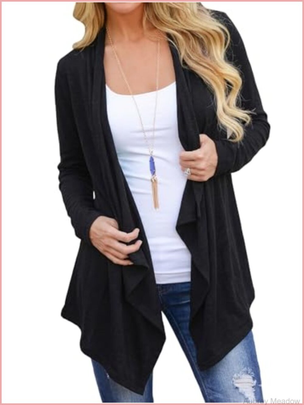 Open Front Cardigan 3/4 Sleeve Draped Lightweight Women's Sweater